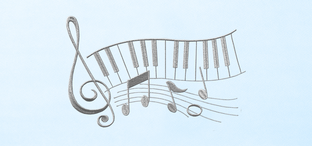 Music Notes Silver Blue Faux